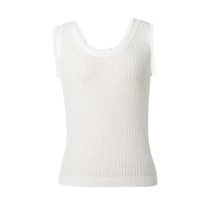 Custom Breathable Crop <b>Top</b> <b>Women's</b> <b>White</b> Ribbed 100% Hemp Knitwear Sleeveless <b>Vest</b> Crew Neck Summer Tank <b>Top</b> - Product Image 5