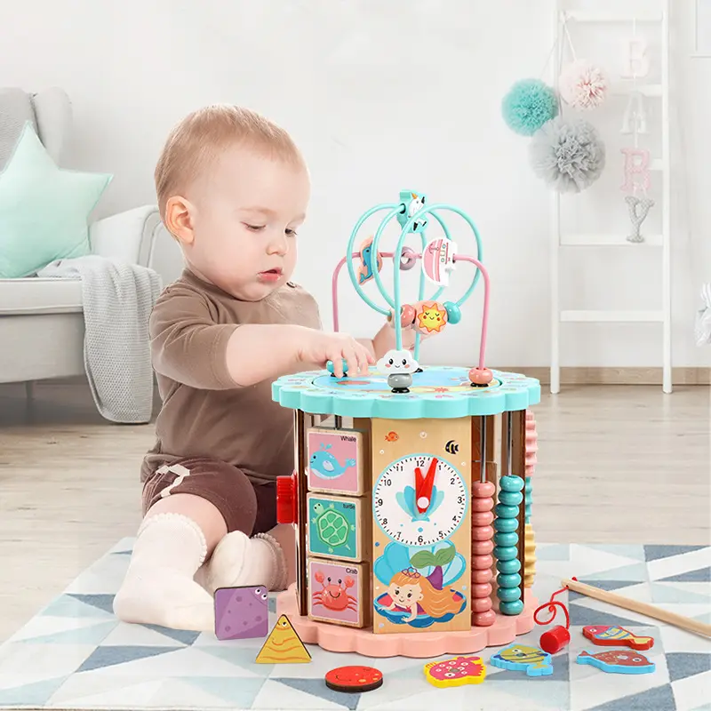 Wooden Activity Cubes Educational Bead Maze For Toddlers Girl Airplane Toy Kid Boys Tablet Learning Toys New 2022 Toys