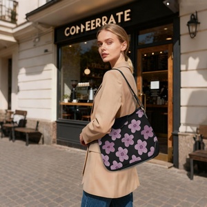 Hawaii Purple Hau <b>Flower</b> Design PU Leather Handbags <b>Single</b> Straps Tote Purses Bucket Custom Logo Women's Shoulder Bag for Ladies - Product Image 5