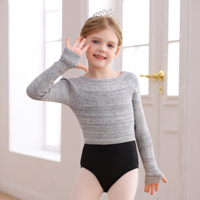 Suéter de Ballet y Gimnasia para Niñas C8076, Jersey Cálido de Otoño Invierno, Cuello Redondo, Tejido Acanalado, Manga Larga, Top Corto