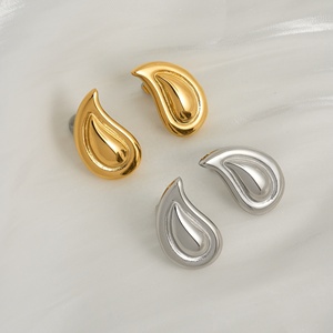 2024 Dazan nouveau 18k plaqué or hypoallergénique en acier inoxydable Vintage minimaliste larme gaufrage boucles d'oreilles pour petite amie Gigt - Product Image 4