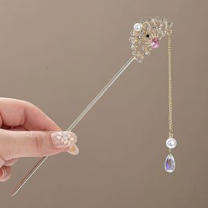 Horquillas para el cabello para mujer, estilo antiguo, vintage, con diseño de flor y en forma de abanico, horquilla de aleación con borlas de estilo chino nuevo y movimiento ondulante - Product Image 6
