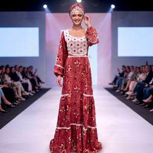 Robe longue maxi africaine imprimée sur mesure à motif floral d'été, manches longues bouffantes, bordure en dentelle, en rayonne respirante, tenue traditionnelle de luxe - Product Image 5