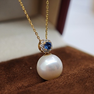 Collier pendentif en or massif 18 carats UM Jewelry avec perle d'eau douce, saphir et diamant, cadeau unisexe pour enfants, mariage, anniversaire - Product Image 5