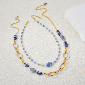 Bijoux en lapis-lazuli de style bohème comme une pièce maîtresse époustouflante pour les fêtes, collier superposé de style rétro - Product Image 6