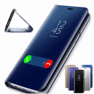 Smart Flip Electroplating Mirror Luxury Cover Phone Case For Samsung Galaxy S20 S21 S22 Plus Lite J5 J6 J7 Back Cover