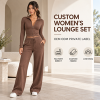 Ensemble Lounge 2 Pièces Femme Personnalisé en Maille Côtelée – Haut Court Zippé à Col Montant et Pantalon Large – Tenue Douce pour le Quotidien, Décontractée et Confortable à la Maison