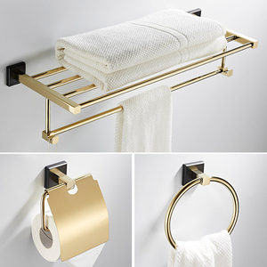 Ensemble de porte-serviettes en cuivre Anju, plaqué or, mural, moderne, minimaliste, pour salle de bain, barre et support à serviettes - Product Image 3