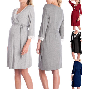 Abiti da notte premaman Cardigan con cuciture in pizzo incinta per allattamento al seno abiti <span class=keywords><strong>pigiama</strong></span> per mamma in gravidanza - Product Image 2
