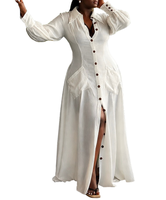 Robe chemise longue décontractée unie à revers et manches longues pour femme, grande taille, simple boutonnage, haute qualité, collection 2026