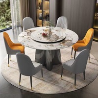 Ensemble de table à manger ronde au design moderne haut de gamme, base en acier inoxydable, mobilier de restaurant, poutre en pierre pour restaurant haut de gamme