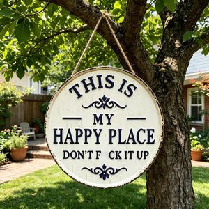 Targa in Metallo Vintage 'Happy Place', Decorazione Vintage 'Questo è il Mio Luogo Felice', Divertente Targa Rotonda in Metallo per Giardino - Product Image 4