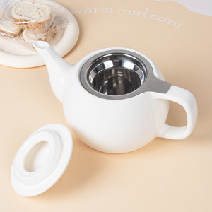 Juego de Té de Cerámica Estilo Europeo para el Hogar, Tetera Individual, Hervidor de Agua, Filtro de Acero Inoxidable, Celadón Blanco Brillante - Product Image 3