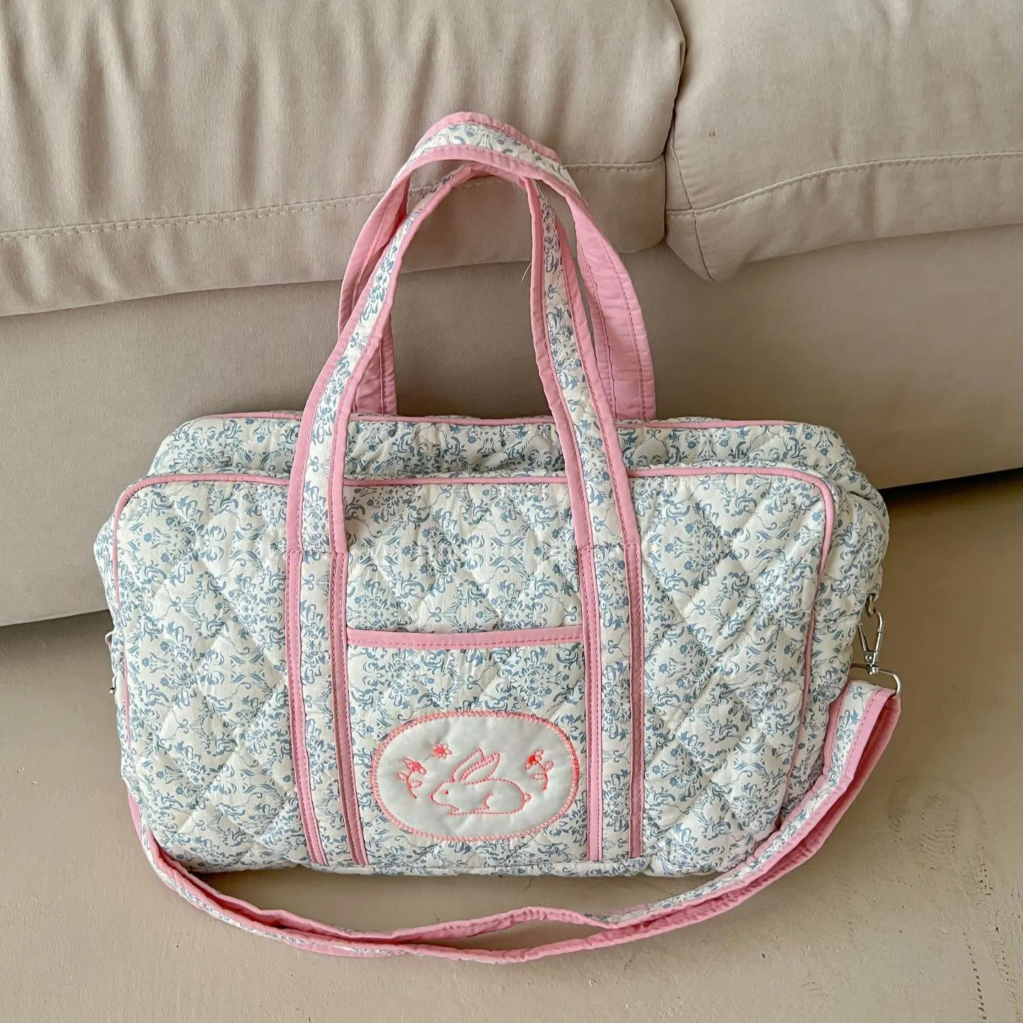 베스트셀러 한국인 플로럴 퀼트 엄마 가방 새로운 토끼 핸드백 경량 원 숄더 엄마와 아기 가방