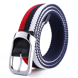 Cintura Unisex Elastica Intrecciata in Tessuto Elasticizzato con Finiture in Pelle, Cintura Casual a Righe con Fibbia in Lega - Product Image 1