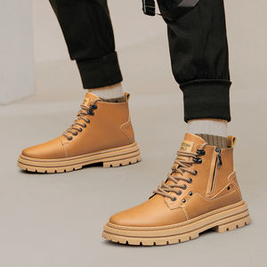 Bottes de travail montantes pour hommes en cuir de vachette, style britannique, tendance automne-hiver, avec rehaussement de hauteur dissimulé et semelle épaisse - Product Image 4