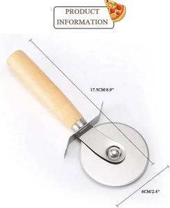 <b>Wheel</b> L Slicer Finger Guard Protection Classic Pizza Cutter With Wooden Handle - Product Image 4