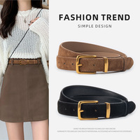 Ceinture en cuir de luxe pour femmes LB105, pour jeans et robes, ceinture en daim vintage en cuir de vachette, boucle carrée dorée, ceintures tendance pour femmes