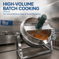 Bouilloire de cuisson industrielle 500 litres à confiture automatique inclinable gaz vapeur chauffage électrique chemisé pot mélangeur noyau moteur pompe