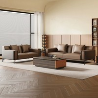 Ensemble de canapés en cuir minimaliste de luxe, 3 places + causeuse + fauteuil, canapé modulaire pour bureau à domicile, hôtel, salon contemporain