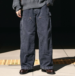 <span class=keywords><strong>Pantalon</strong></span> de menuisier double genou pour hommes Street Wear Oversized Heavyweight Duck Canvas Vintage Indigo Blue - Product Image 3