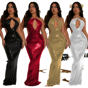 Robe de soirée moulante sans bretelles en satin et paillettes pour femmes, nouvelle arrivée - Product Image 1