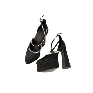 รองเท้าซาตินส้นสูงของผู้หญิงสำหรับฤดูใบไม้ผลิฤดูร้อนสวมใส่สบายและนุ่มส้นหนาออกแบบแฟชั่นแคทวอล์ - Product Image 1