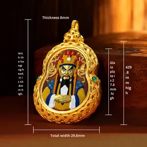 จี้ทองเหลืองลายทังก้าเพ้นท์มือ รูปทรงน้ำเต้า สีเหลืองมงคล สีเขียวทิเบต ซากิ ลัม ห้าพระพิฆเนศ ของตกแต่งบ้านแบบพกพา สไตล์ทิเบต - Product Image 4