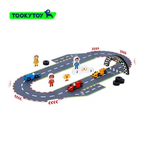 子供のレーシングトラックおもちゃ、パズルレースウェイシーンビルディングカージグソーパズルおもちゃ、木製交通ゲーム。