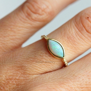 Minimalist 10K Solid Gold Wedding Synthetic Fire Opal Ring <strong>Solitaire</strong> Ring <strong>Summer</strong> Jewelry for Women - Product Image 1