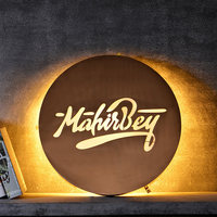 Boîte à lumière LED double face ronde en acrylique imitation bois marron/blanc, nouveau style chinois, enseigne de magasin extérieure, boîte à lumière publicitaire