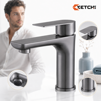 Robinet de lavabo moderne en acier inoxydable à levier unique, à cartouche céramique, avec aérateur économiseur d'eau, pour salle de bain