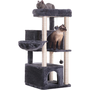 <span class=keywords><strong>Arbre</strong></span> à <span class=keywords><strong>chat</strong></span> écologique double pour chats d'intérieur, avec maisonnette en peluche, perchoir rembourré, poteaux à gratter en bois, sisal, fausse fourrure et papier - Product Image 2