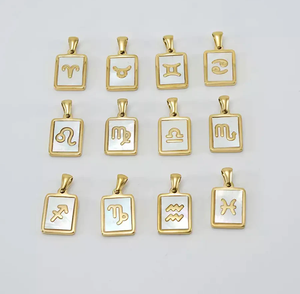 Collar de signo del zodiaco nacarado negro impermeable 18K oro rectángulo colgante del zodiaco collar de astrología mujeres horóscopo collares - Product Image 5