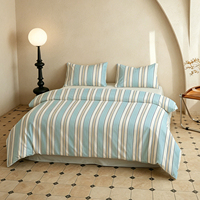 Housse de couette minimaliste à rayures bleu clair, 100% coton, style côtier, décoration de chambre à coucher, ensemble de literie