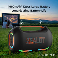 Altavoz Portátil ZEALOT ZE41 de 250W, Altavoz Inalámbrico 5.3 para Exteriores, con Bajos Potentes, Luces RGB, Resistente al Agua IPX5, USB, TF, FM