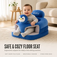 Siège de sol en peluche Adorable Pingouin pour bébé avec corps bleu et inscription brodée, siège doux pour nourrisson, idéal comme cadeau pour la chambre d'enfant