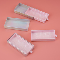 Boîte d'emballage pour faux cils, rose holographique, pailletée, gaufrée, recyclable, réutilisable, avec plateau intérieur souple pour le rangement des faux cils, beauté