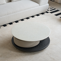 Table basse ronde moderne en faux marbre et bois avec structure en acier et rangement, écologique, pour salon et appartement