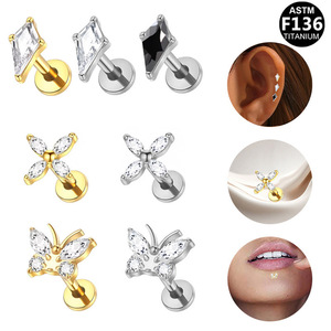 Clous d'oreilles papillon en titane F136, clous de lèvre en titane pur pour femmes, bijoux de piercing tendance, cadeau - Product Image 1