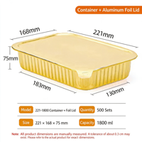 Conteneur alimentaire en aluminium doré, 1800 ml, résistant à la chaleur, qualité alimentaire, pour plats grillés BBQ à emporter, vente en gros OEM personnalisée