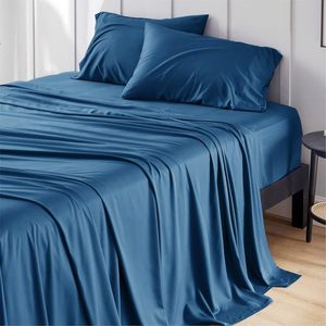 Kích Thước Đầy Đủ Sang Trọng Lụa Bộ Đồ Giường Đặt 100% Tre Tự Nhiên Sheets & Bedsheet 400TC Làm Mát Thoáng Khí Mô Hình Rắn Thân Thiện Với Môi - Product Image 1