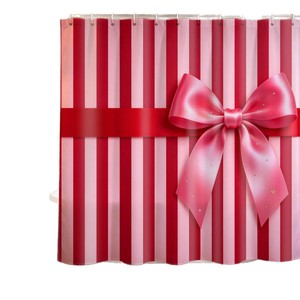 Rideau de douche Joyeux Noël, motif nœud rouge et or, flocon de neige, impression numérique, polyester imperméable, décoration de salle de bain - Product Image 5
