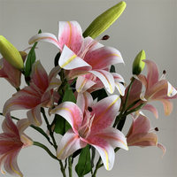 L-016 Fleurs de lys artificielles de haute qualité faites à la main pour bouquet de mariage, décoration de la maison, fleur artificielle en plastique rose