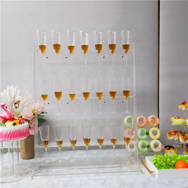 Factory Wholesale Supplies Clear Acrylic Champagne Wall Glass Holder Display Stand For Wedding Decoration