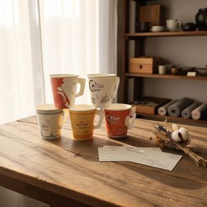 Gobelets en papier biodégradables personnalisables de plusieurs tailles (4oz, 6oz, 8oz, 9oz) avec poignées, pour emballages alimentaires - Product Image 1