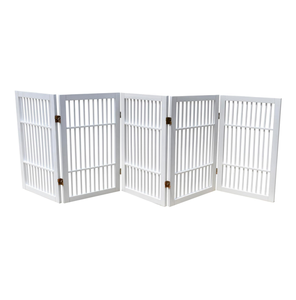 Barrière pour chien robuste et durable, pliable, en bois d'acacia, clôture en bois portable pour l'intérieur ou l'extérieur - Product Image 1