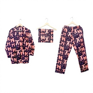Conjunto de Pijama para Dama de Honor, 100% Algodón, Suave, Transpirable, de Secado Rápido, con Estampado Floral, Estilo Indio, Manga Larga, Cintura Elástica - Product Image 1