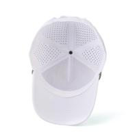 Casquette de golf personnalisée pour homme, 5 panneaux, imperméable, avec logo en patch PVC, perforations découpées au laser, élégante, avec cordon