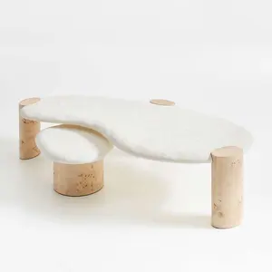 Peti dan barel beton dan kayu duri putih Modern set meja kopi meja samping kecil furnitur ruang tamu